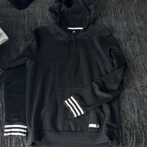 Adidas Black Hoodie with Striped Cuffs